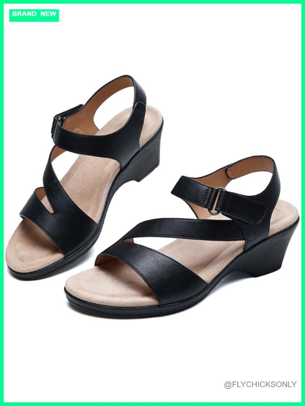 Women's Wedge Sandals 2-Inch Platform PU Leather Arch Support Adjustable Strap